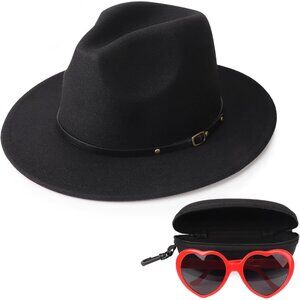 Women's Black Western With Braided Leather Band Classic Fedora Felt Cowboy Hat